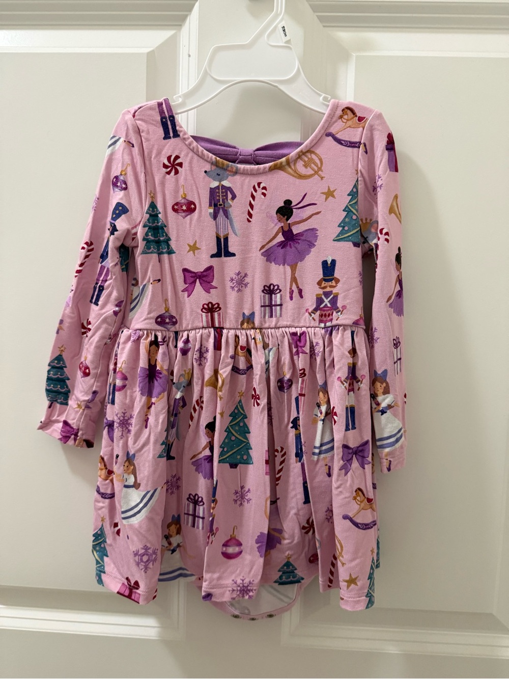 Little Sleepies Pink Nutcracker Print Long-Sleeve Bow back Dress -12-18m